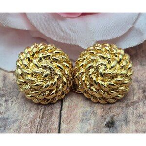 Monet Gold-Tone Swirl Rope  Clip-On Earrings .75" Vintage Signed 80's
